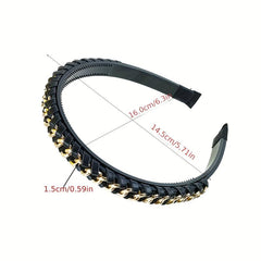 Vintage PU Leather Headband Chain Braided Hair Band Metal Head Hoop