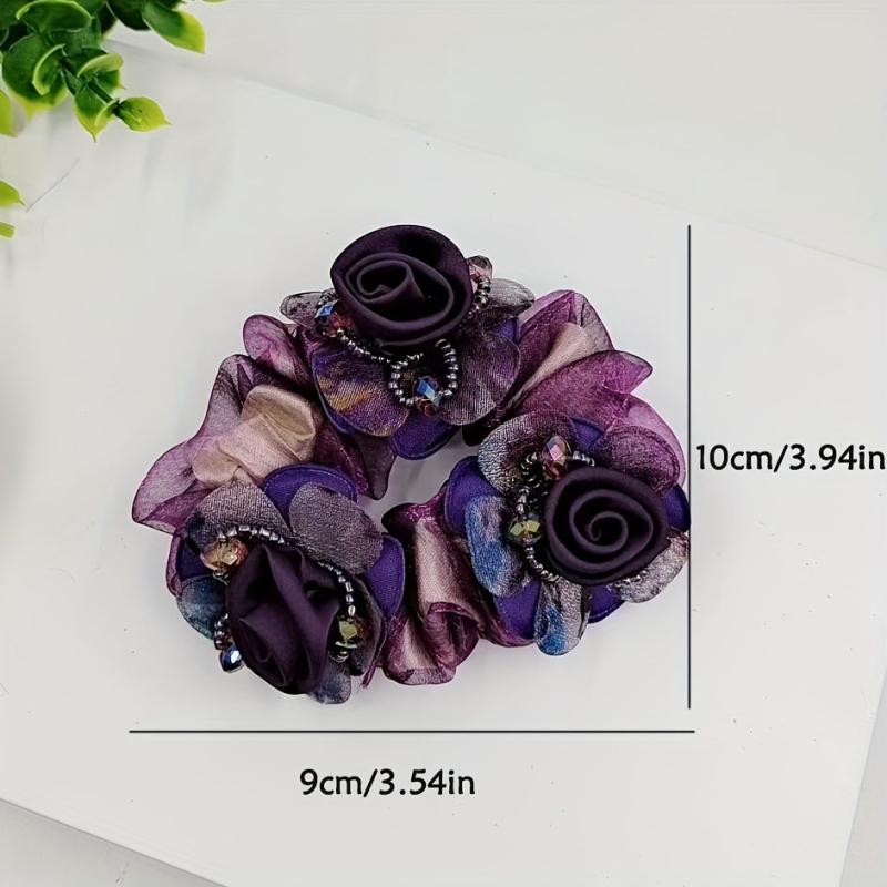 Homemade Organza Flower Beaded Hair Tie