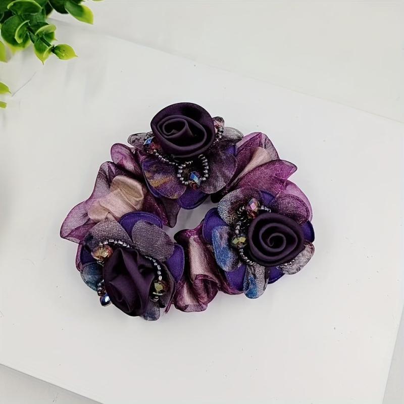 Homemade Organza Flower Beaded Hair Tie