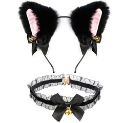Cat Ears Hair Hoop & Bow Lace Choker Set
