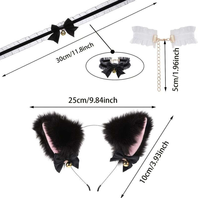 Cat Ears Hair Hoop & Bow Lace Choker Set