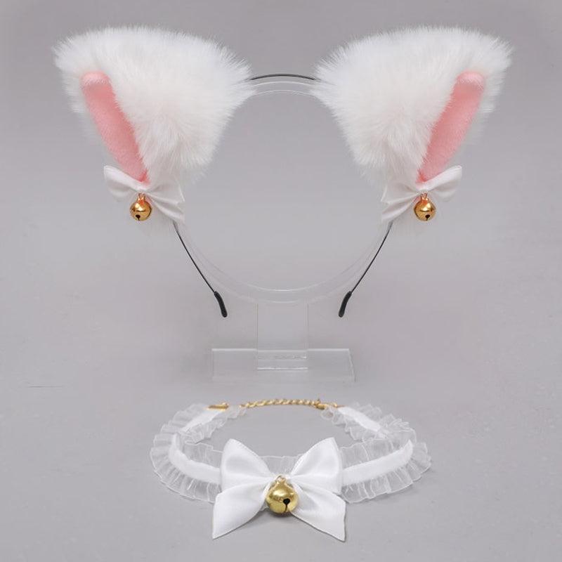 Cat Ears Hair Hoop & Bow Lace Choker Set