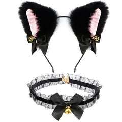Cat Ears Hair Hoop & Bow Lace Choker Set