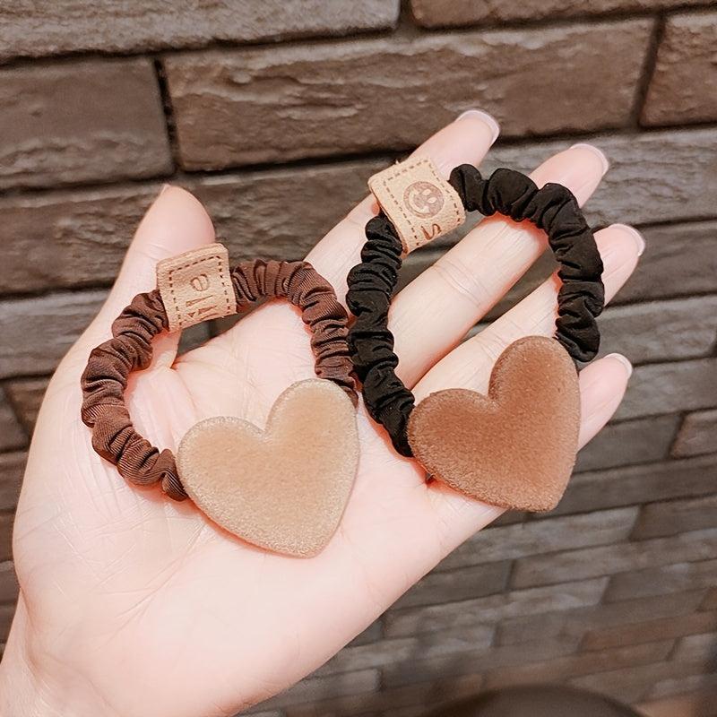 4pcs Coffee Hair Tie Plush Leather Headband Bow Headdress