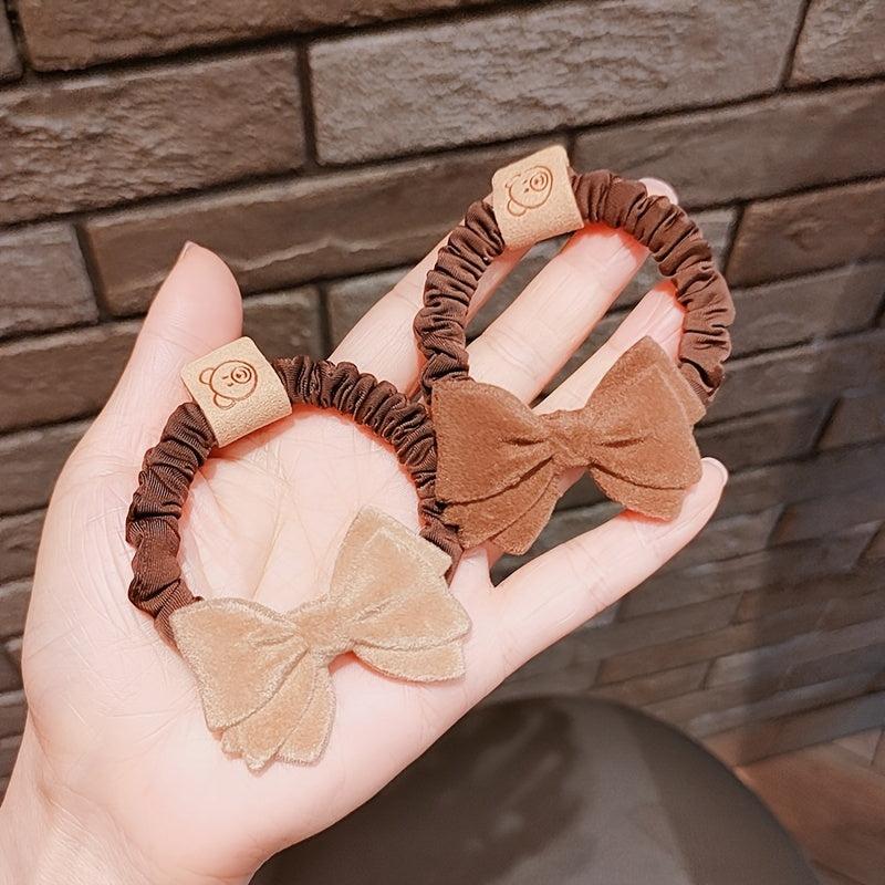 4pcs Coffee Hair Tie Plush Leather Headband Bow Headdress
