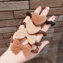 4pcs Coffee Hair Tie Plush Leather Headband Bow Headdress