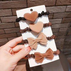 4pcs Coffee Hair Tie Plush Leather Headband Bow Headdress