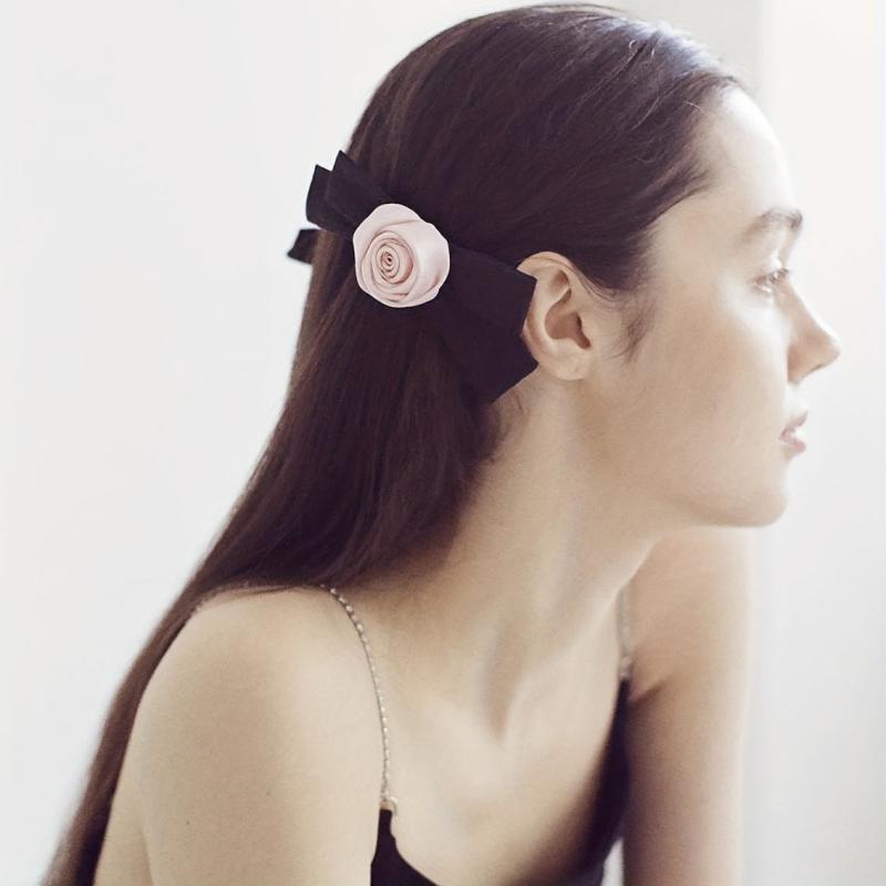 Satin Flower Bow Hair Clip French Barrette Silky Flower Hair Clip