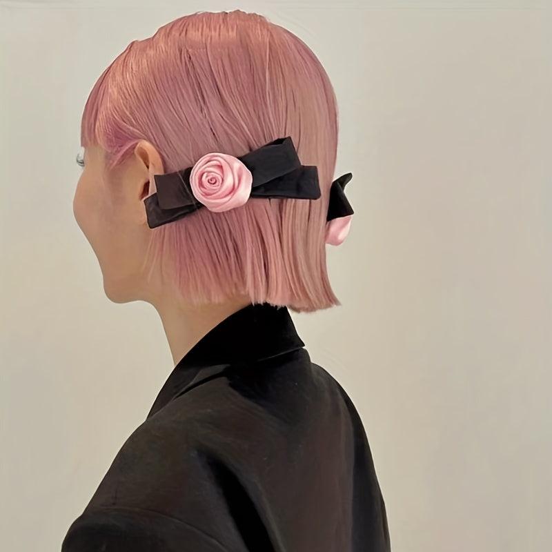 Satin Flower Bow Hair Clip French Barrette Silky Flower Hair Clip