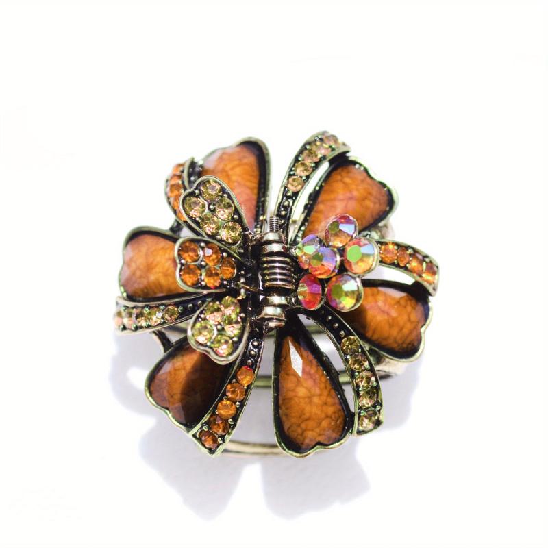 Vintage Turquoise Rhinestone Flower Hair Claw Clip