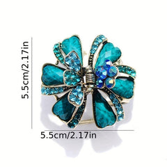 Vintage Turquoise Rhinestone Flower Hair Claw Clip