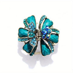 Vintage Turquoise Rhinestone Flower Hair Claw Clip