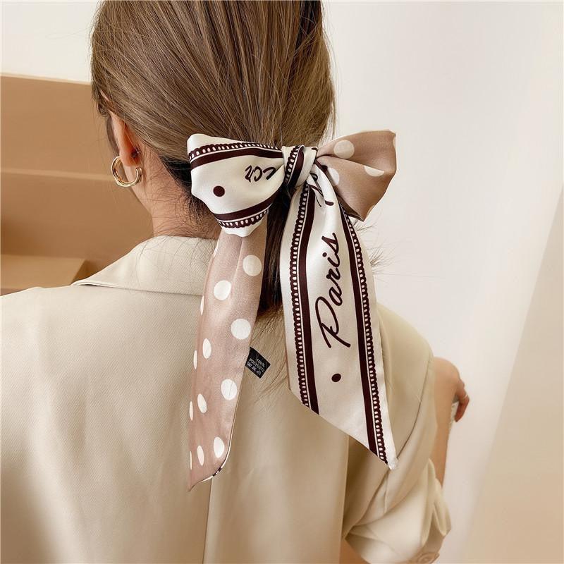 Polka Dot Vintage Silk Scarf Hairband Ribbon French Hair Tie