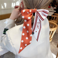 Polka Dot Vintage Silk Scarf Hairband Ribbon French Hair Tie