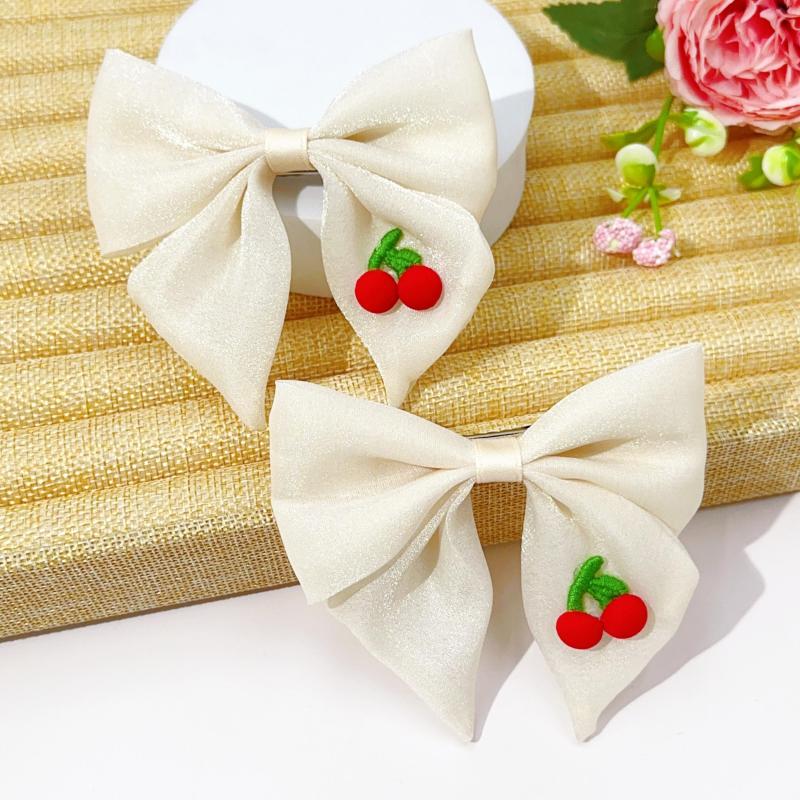 2pcs Cherry Pattern Bow Hair Clip Girls Headwear