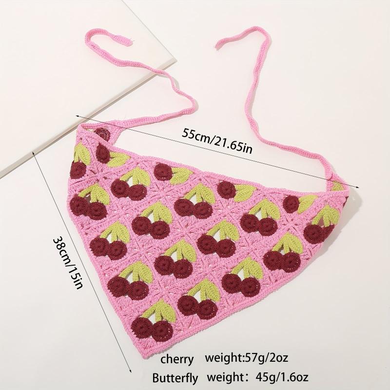 Cherry Pattern Head Scarf Crochet Headband Hair Band Knitting Head Bundle