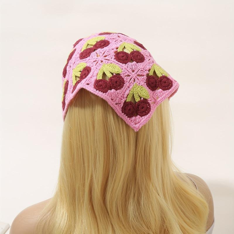 Cherry Pattern Head Scarf Crochet Headband Hair Band Knitting Head Bundle
