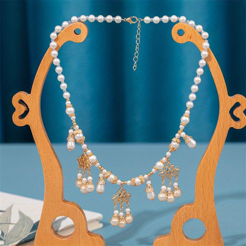 Faux Pearl Beaded Necklace With Pendant Cheongsam Accessories Chinese Style