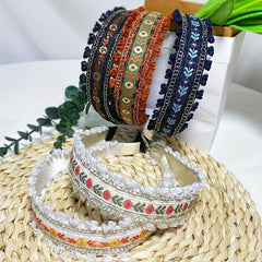 Boho Embroidery Headband Wide Head Hoop Retro Style Headdress Hair Accessories