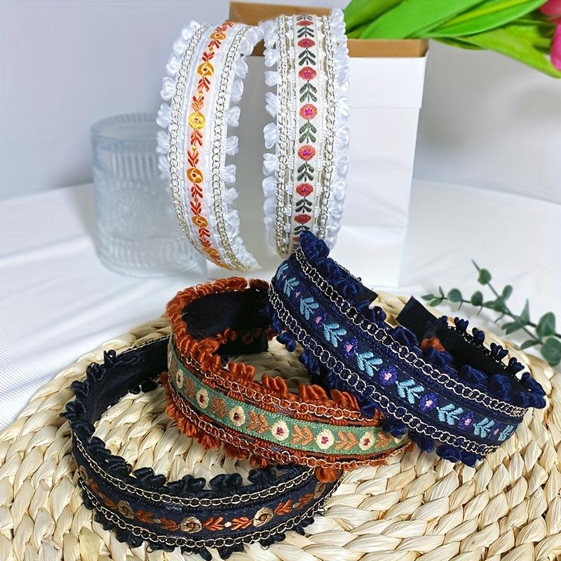Boho Embroidery Headband Wide Head Hoop Retro Style Headdress Hair Accessories