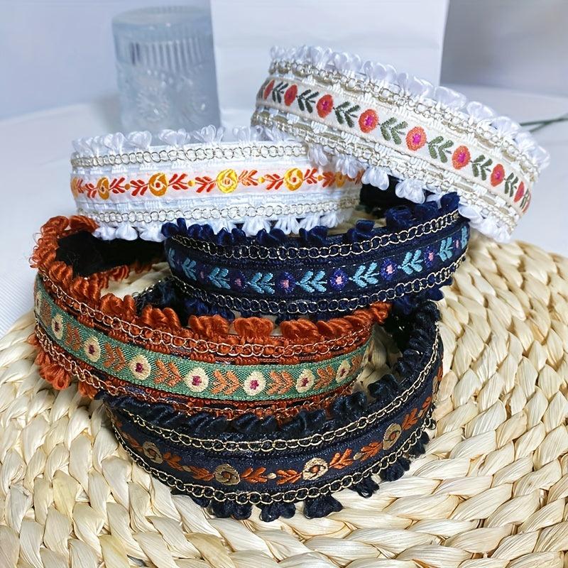 Boho Embroidery Headband Wide Head Hoop Retro Style Headdress Hair Accessories