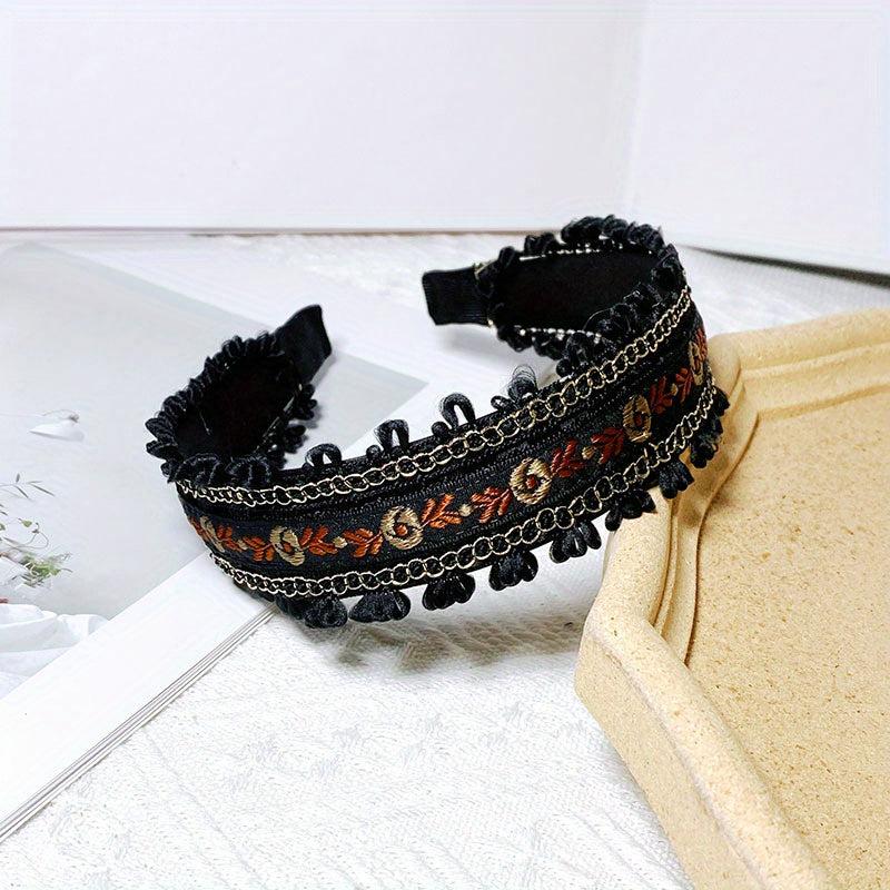 Boho Embroidery Headband Wide Head Hoop Retro Style Headdress Hair Accessories