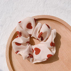 Heart Print Scrunchie Chiffon Hair Tie Elastic Headwear