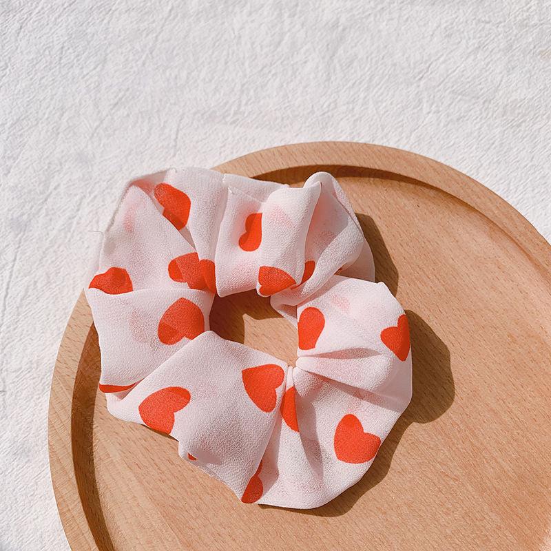Heart Print Scrunchie Chiffon Hair Tie Elastic Headwear