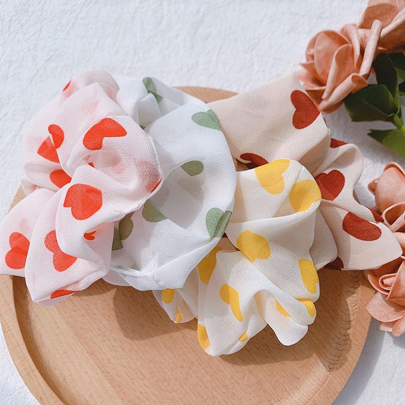 Heart Print Scrunchie Chiffon Hair Tie Elastic Headwear