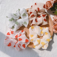 Heart Print Scrunchie Chiffon Hair Tie Elastic Headwear