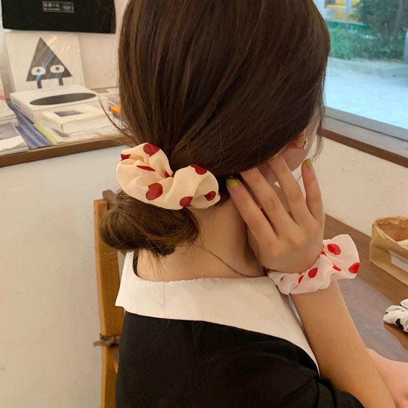 Heart Print Scrunchie Chiffon Hair Tie Elastic Headwear