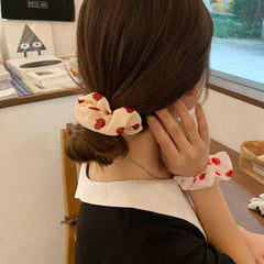 Heart Print Scrunchie Chiffon Hair Tie Elastic Headwear
