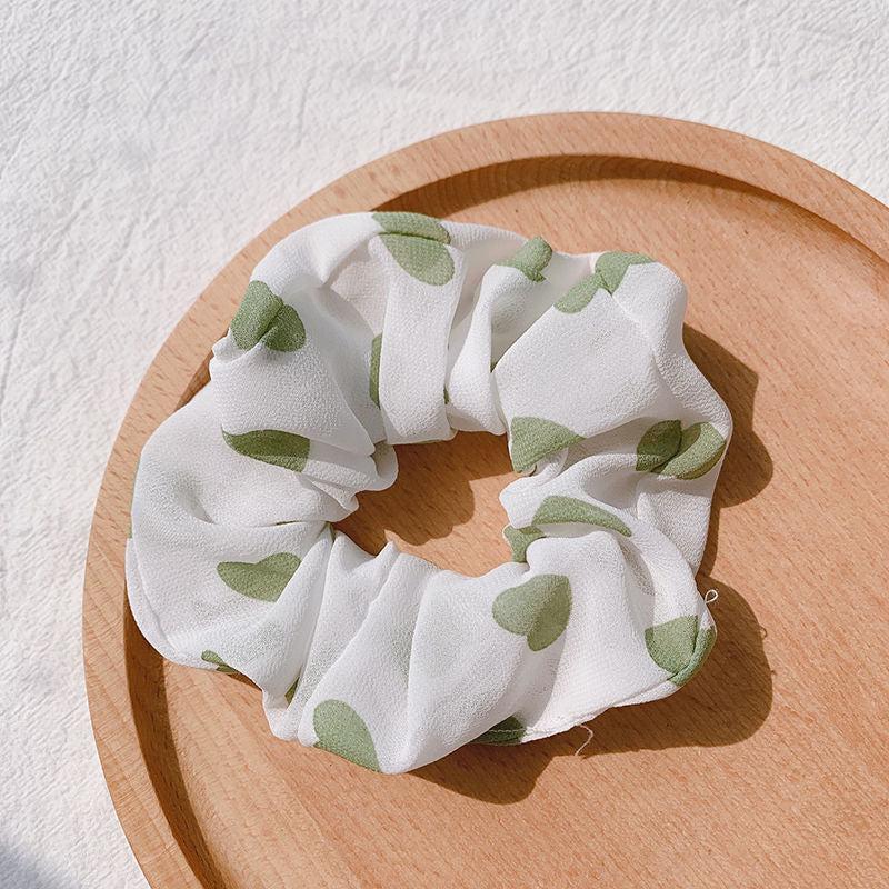 Heart Print Scrunchie Chiffon Hair Tie Elastic Headwear