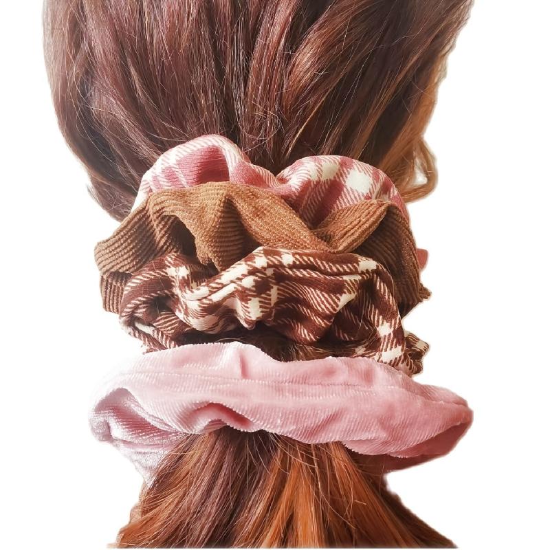 4pcs Plaid Pattern Scrunchie Hair Tie Elastic Hair Rope Retro Hair Accessories