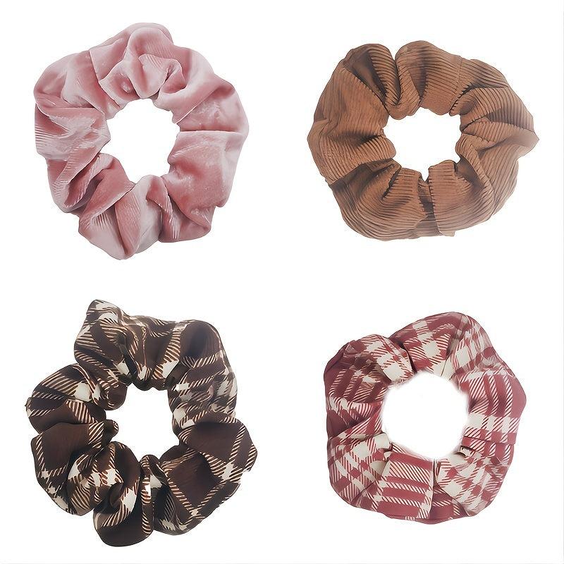 4pcs Plaid Pattern Scrunchie Hair Tie Elastic Hair Rope Retro Hair Accessories