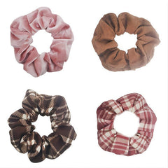 4pcs Plaid Pattern Scrunchie Hair Tie Elastic Hair Rope Retro Hair Accessories