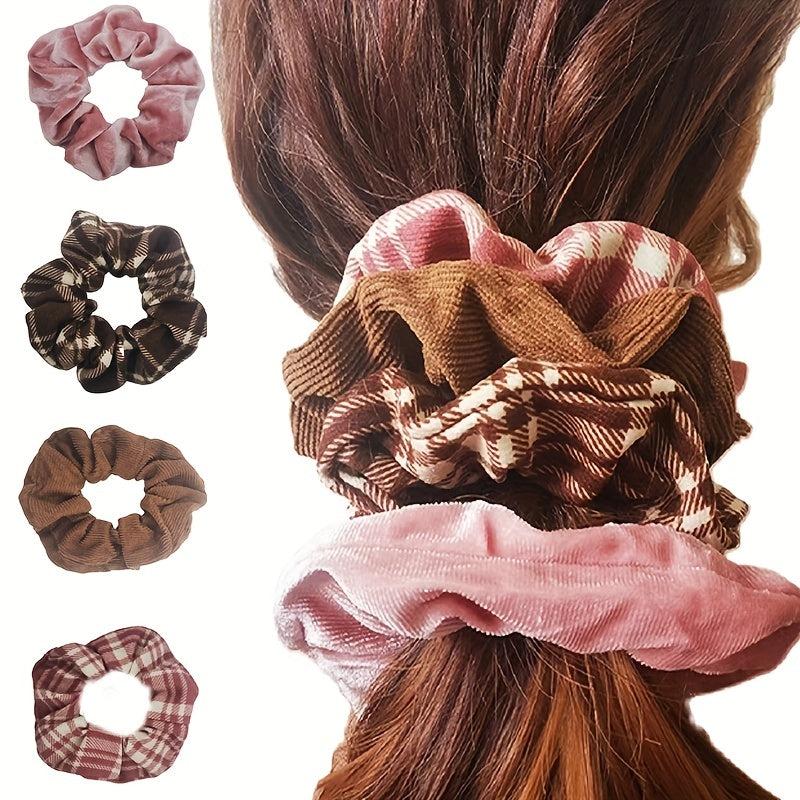 4pcs Plaid Pattern Scrunchie Hair Tie Elastic Hair Rope Retro Hair Accessories