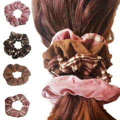 4pcs Plaid Pattern Scrunchie Hair Tie Elastic Hair Rope Retro Hair Accessories