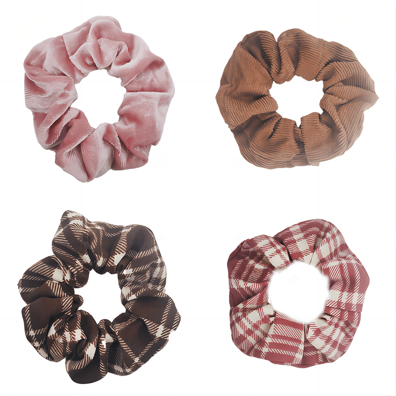 4pcs Plaid Pattern Scrunchie Hair Tie Elastic Hair Rope Retro Hair Accessories