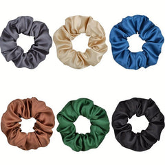 6pcs Large Satin Scrunchie Hair Tie Solid Silky Hair Rope Female Hair Accessorie