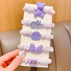 5 Pcs Floral Scrunchie Hair Tie O ring Hair Accessory For Thick Hair