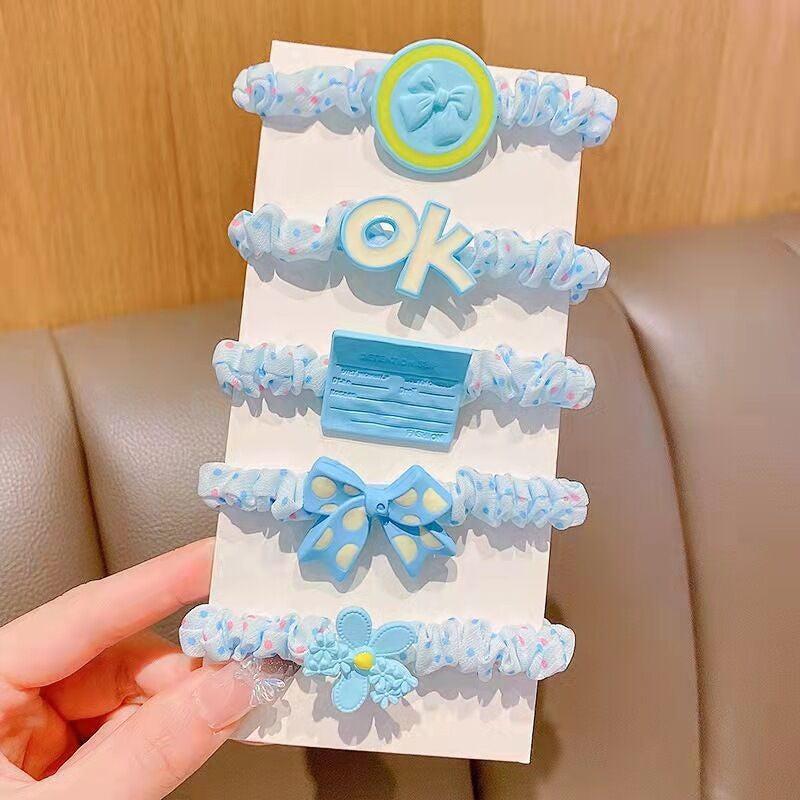 5 Pcs Floral Scrunchie Hair Tie O ring Hair Accessory For Thick Hair