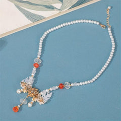 Faux Pearl Beaded Necklace Crystal Cheongsam Accessories