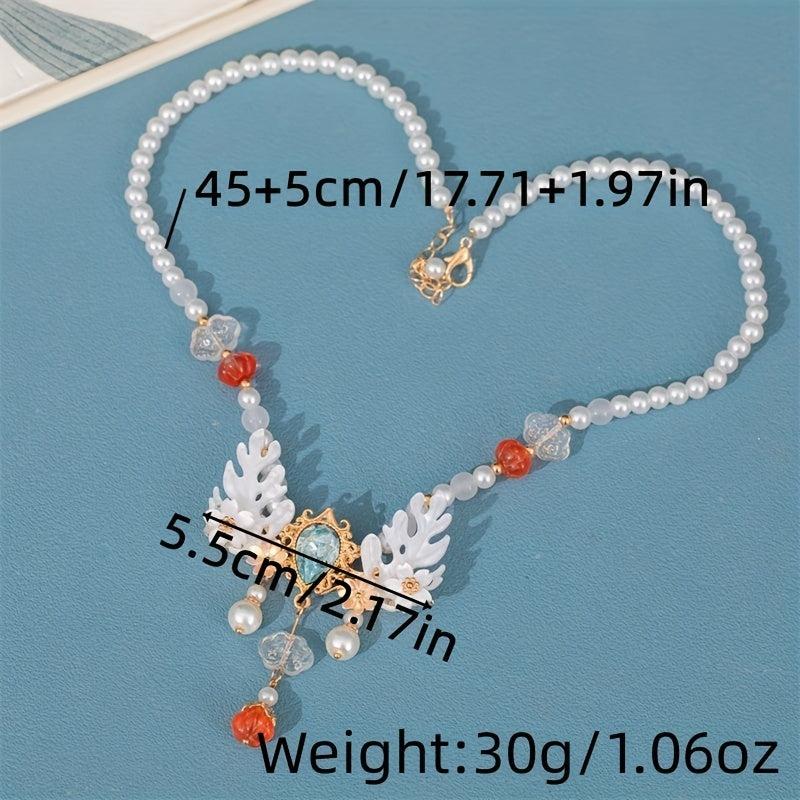 Faux Pearl Beaded Necklace Crystal Cheongsam Accessories