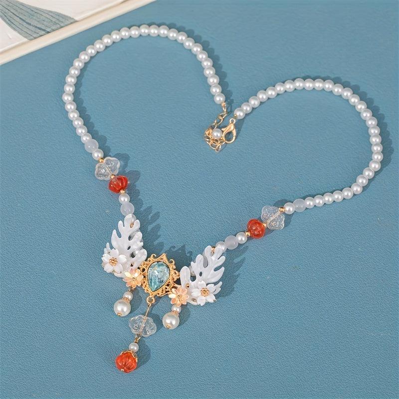 Faux Pearl Beaded Necklace Crystal Cheongsam Accessories