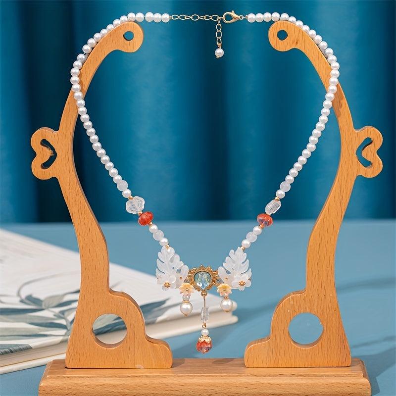 Faux Pearl Beaded Necklace Crystal Cheongsam Accessories