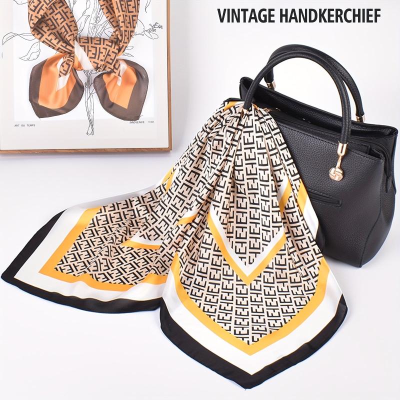 Square Scarf Frame Letter Pattern Printed Silky Scarf Headband