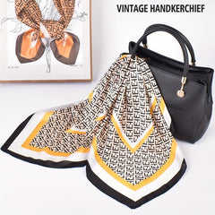 Square Scarf Frame Letter Pattern Printed Silky Scarf Headband