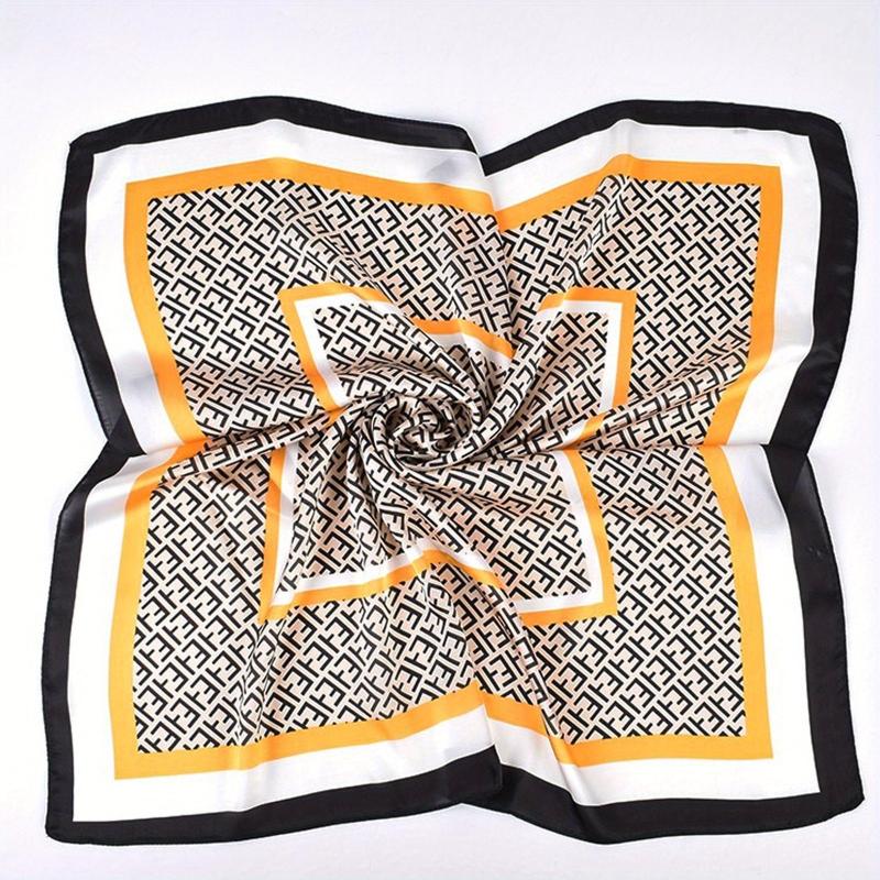 Square Scarf Frame Letter Pattern Printed Silky Scarf Headband