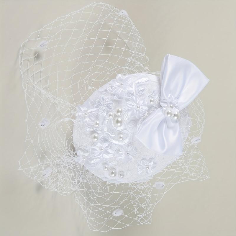 Mesh Head Piece Inlaid Faux Pearl with Satjson